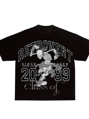 Retrovert Crew Neck T-Shirt University Skeleton Mens Black FW2440